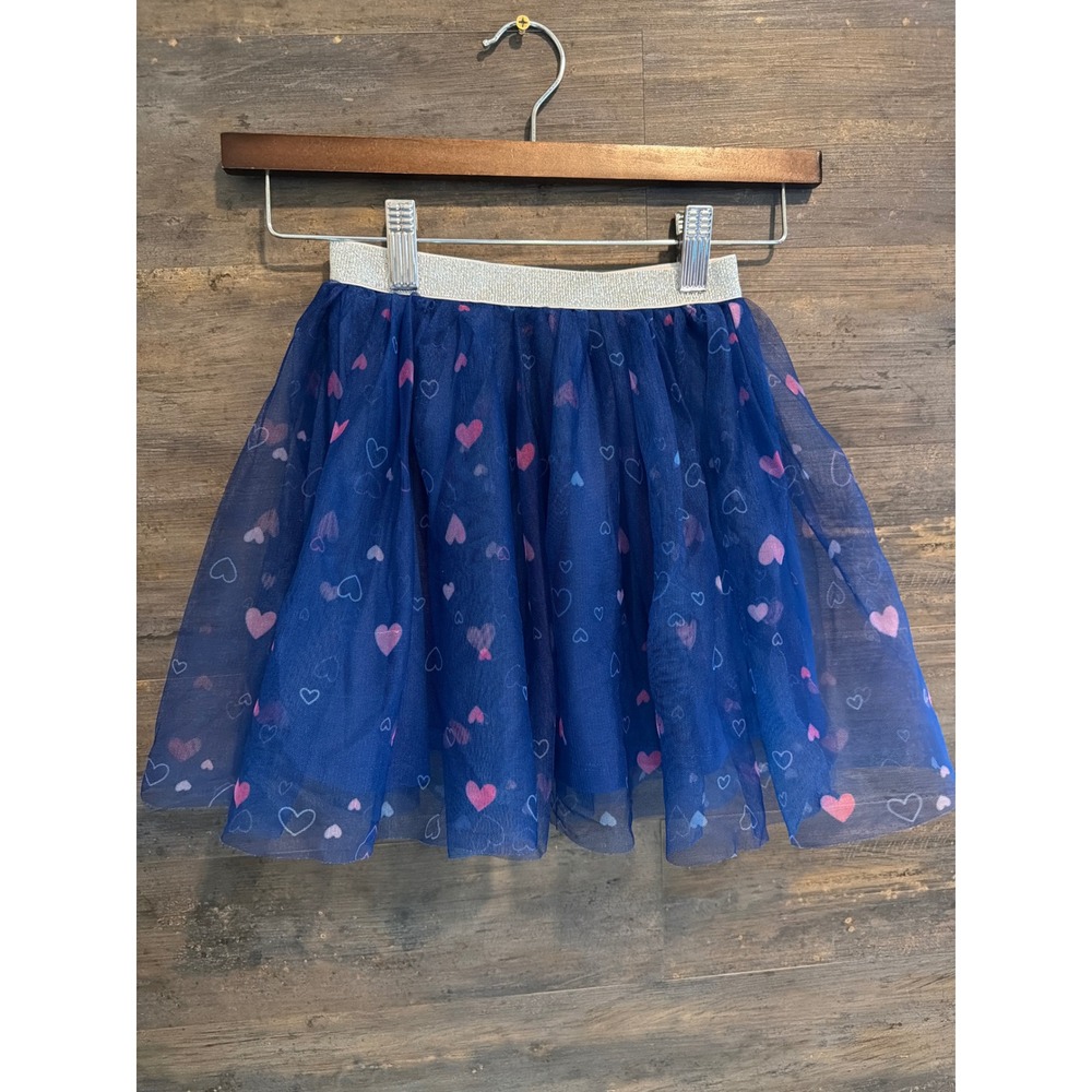 Disney Princess Girls Blue Tulle Heart Print Skirt Silver Glitter Waist 6-6X